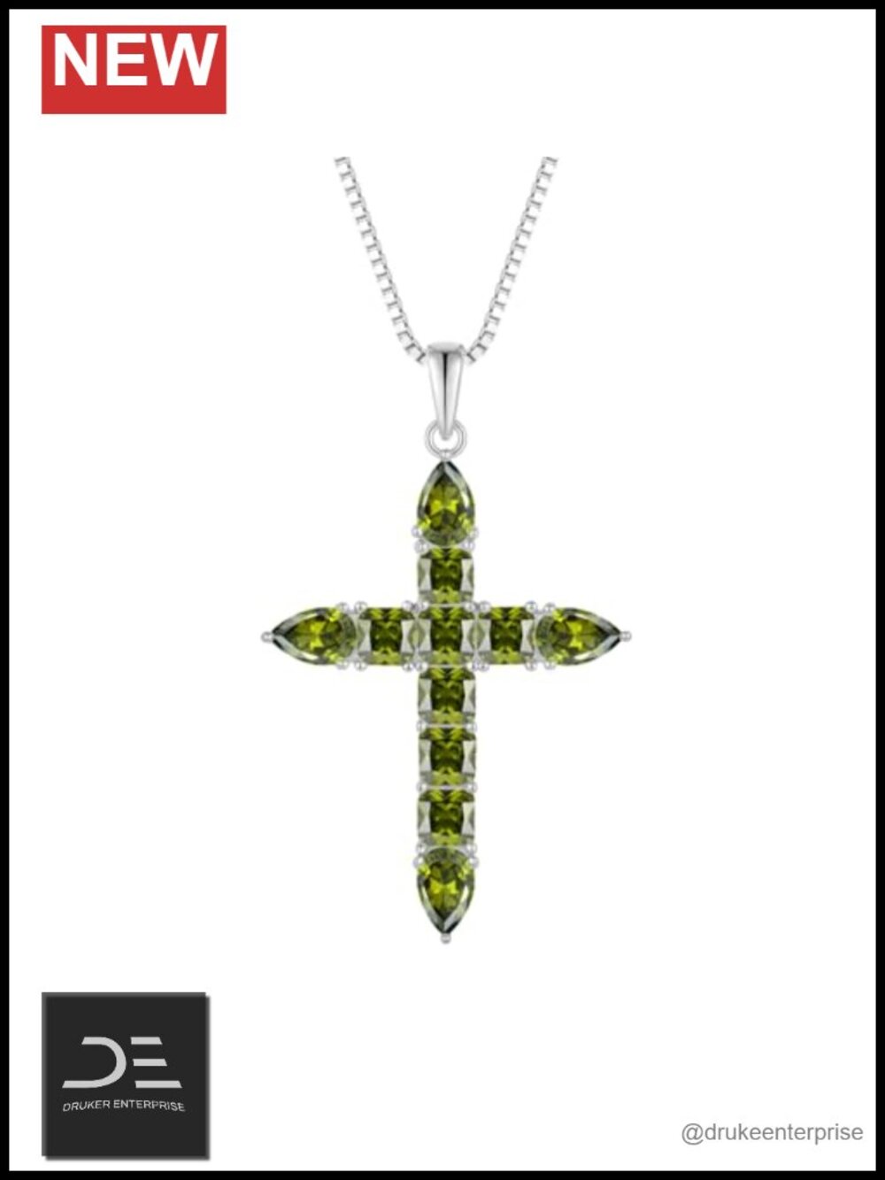925 Sterling Silver Princess Cut Cross Pendant Necklace